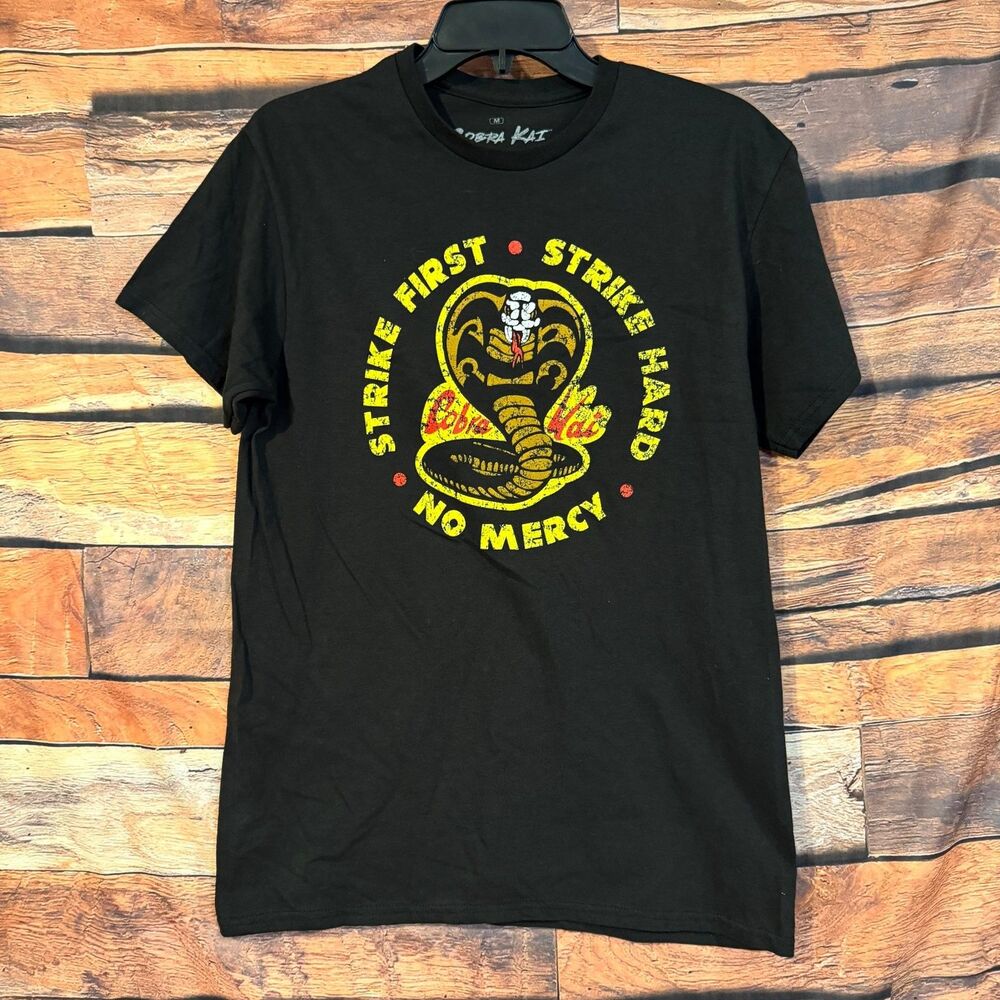 Cobra Kai T-Shirt Men's Black M 100% Cotton Strike First Hard No Mercy Graphic